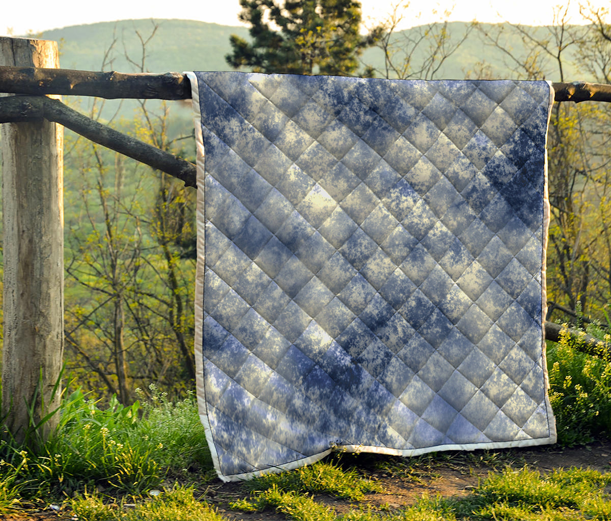 White And Blue Acid Wash Tie Dye Print Quilt