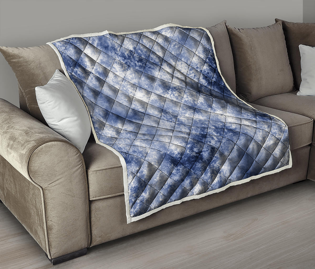 White And Blue Acid Wash Tie Dye Print Quilt