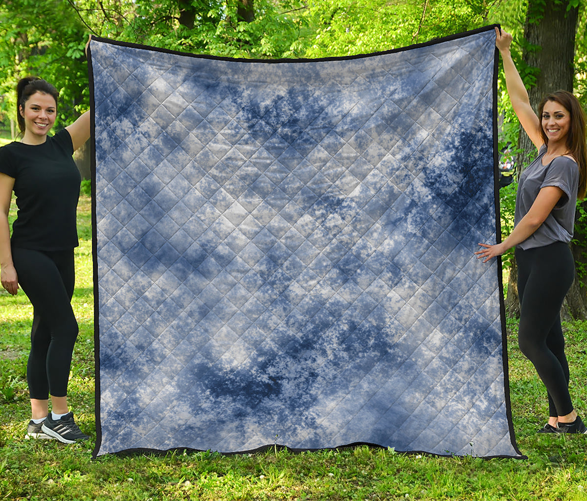 White And Blue Acid Wash Tie Dye Print Quilt