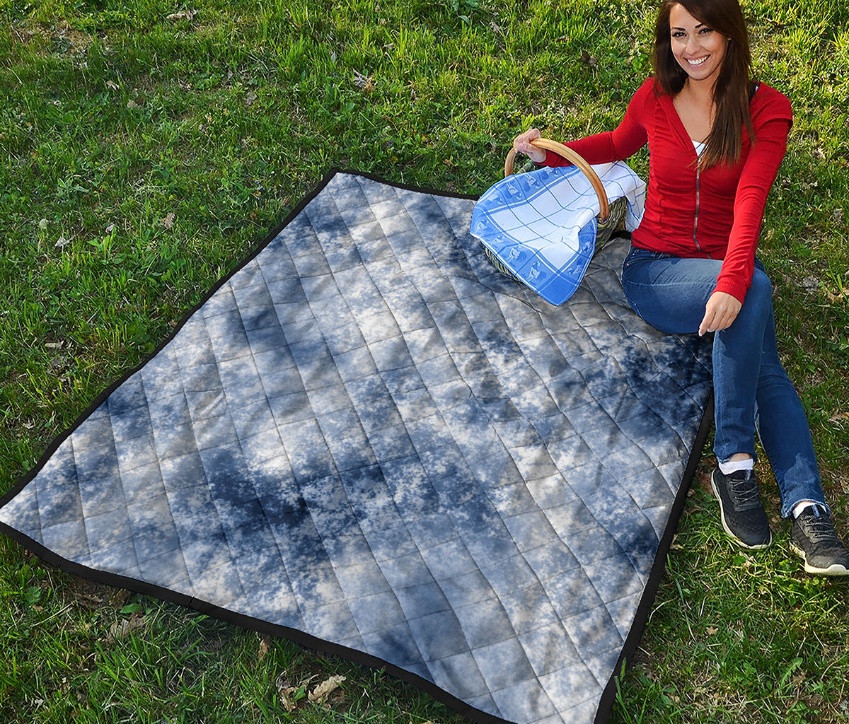 White And Blue Acid Wash Tie Dye Print Quilt