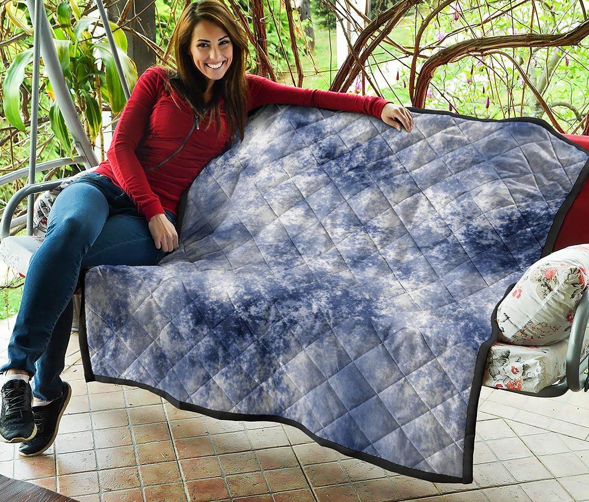 White And Blue Acid Wash Tie Dye Print Quilt