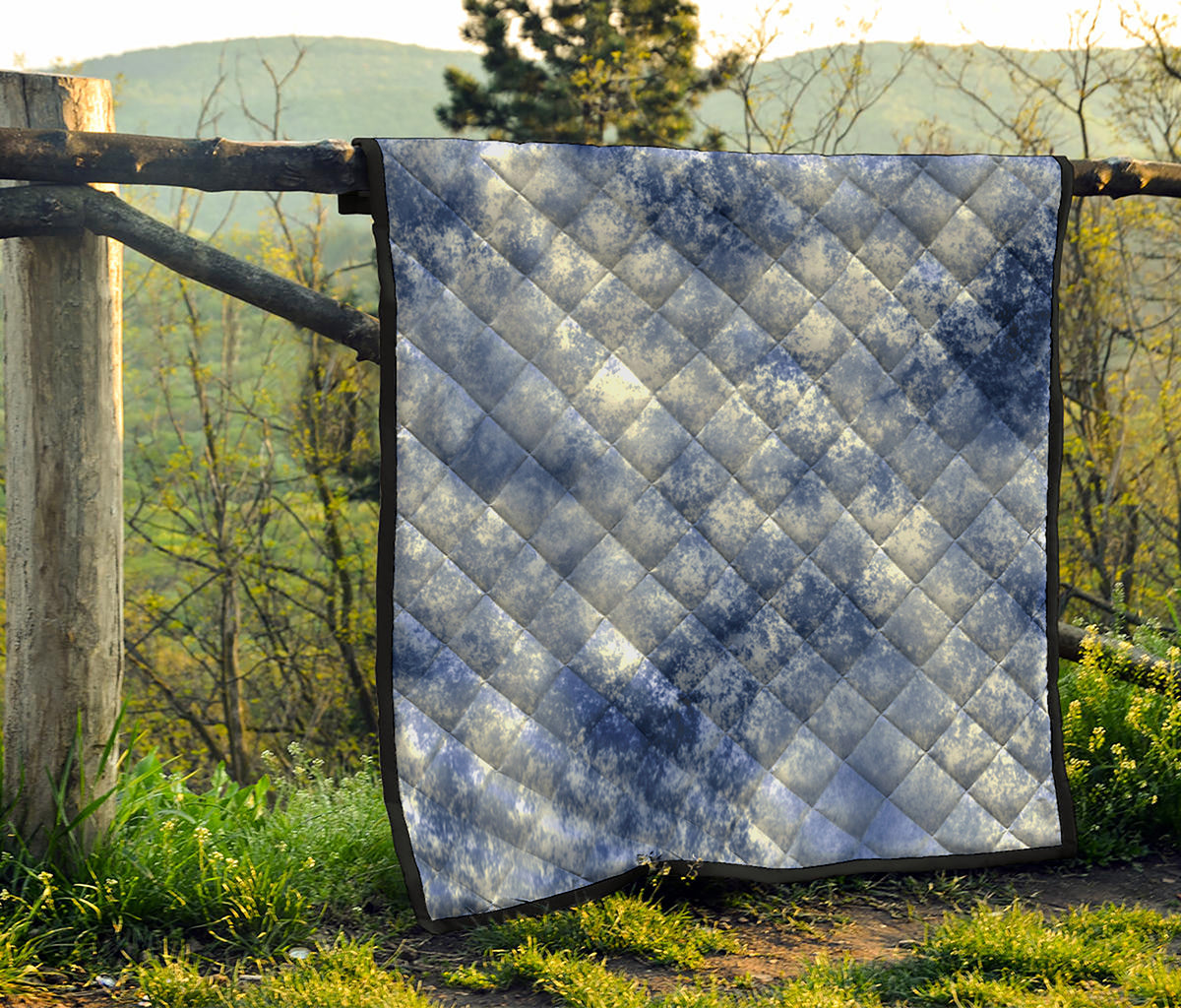 White And Blue Acid Wash Tie Dye Print Quilt
