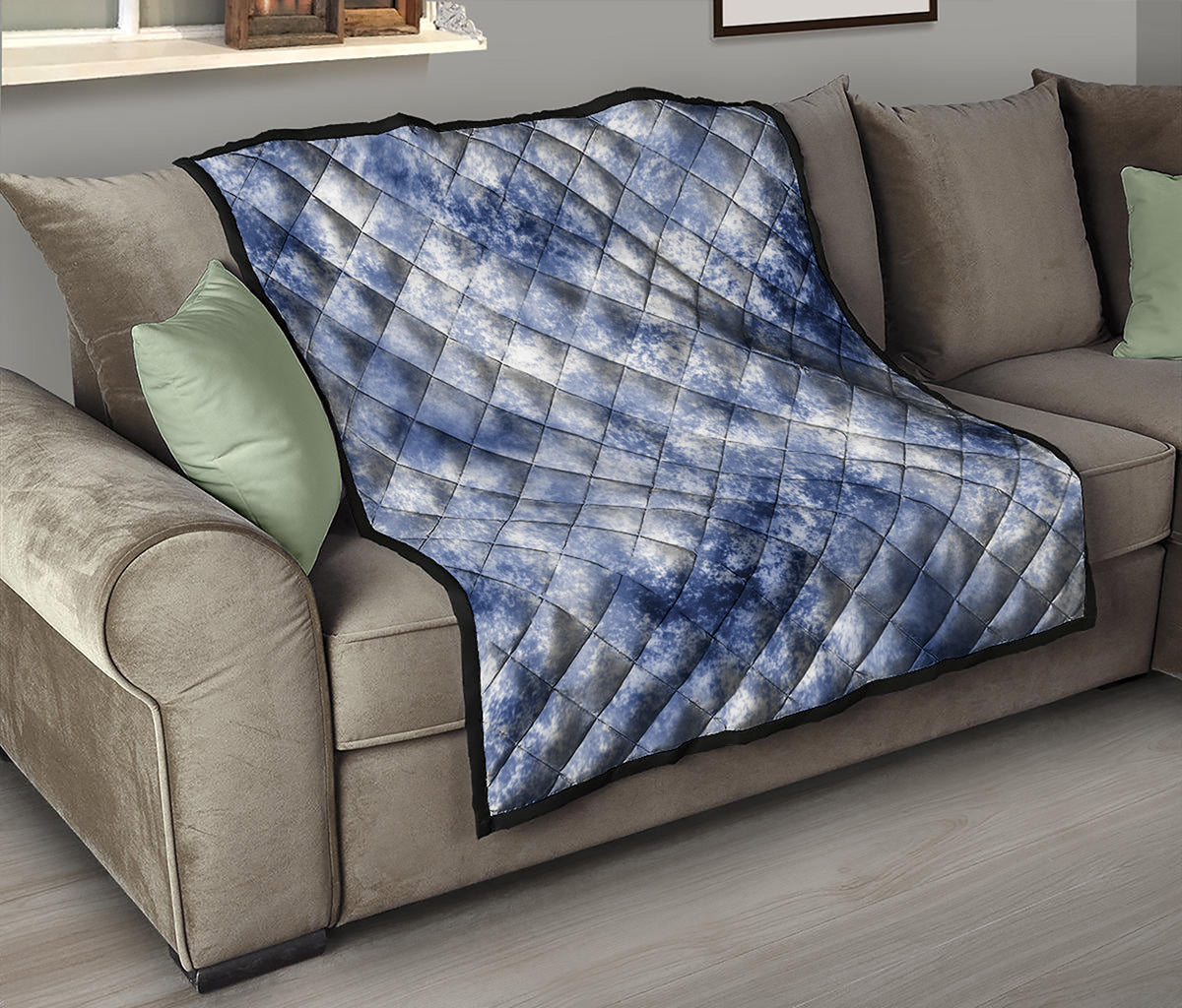 White And Blue Acid Wash Tie Dye Print Quilt