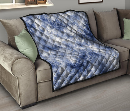 White And Blue Acid Wash Tie Dye Print Quilt