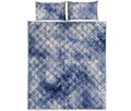 White And Blue Acid Wash Tie Dye Print Quilt Bed Set
