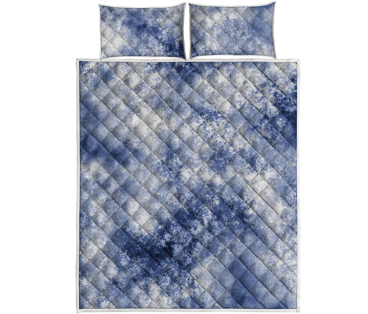White And Blue Acid Wash Tie Dye Print Quilt Bed Set