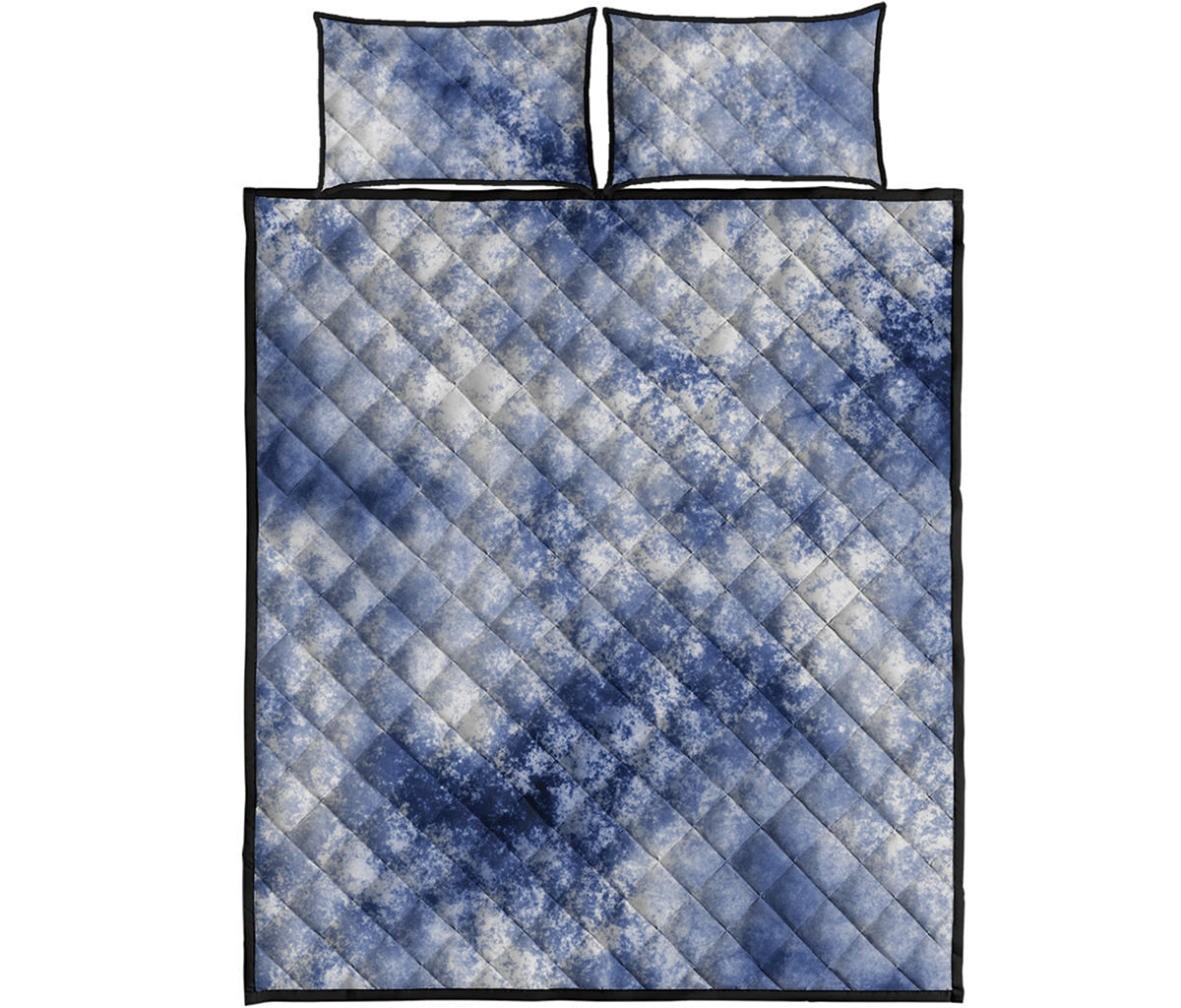 White And Blue Acid Wash Tie Dye Print Quilt Bed Set