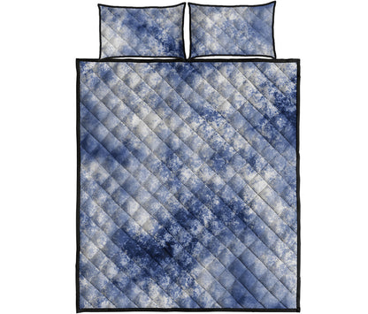 White And Blue Acid Wash Tie Dye Print Quilt Bed Set