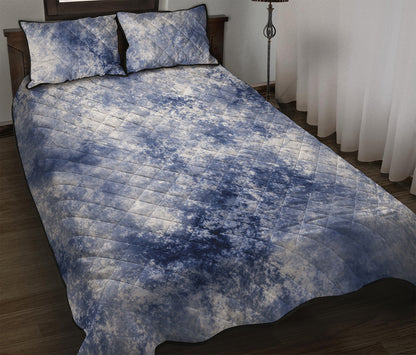 White And Blue Acid Wash Tie Dye Print Quilt Bed Set