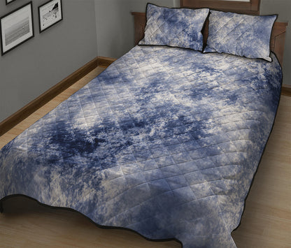 White And Blue Acid Wash Tie Dye Print Quilt Bed Set