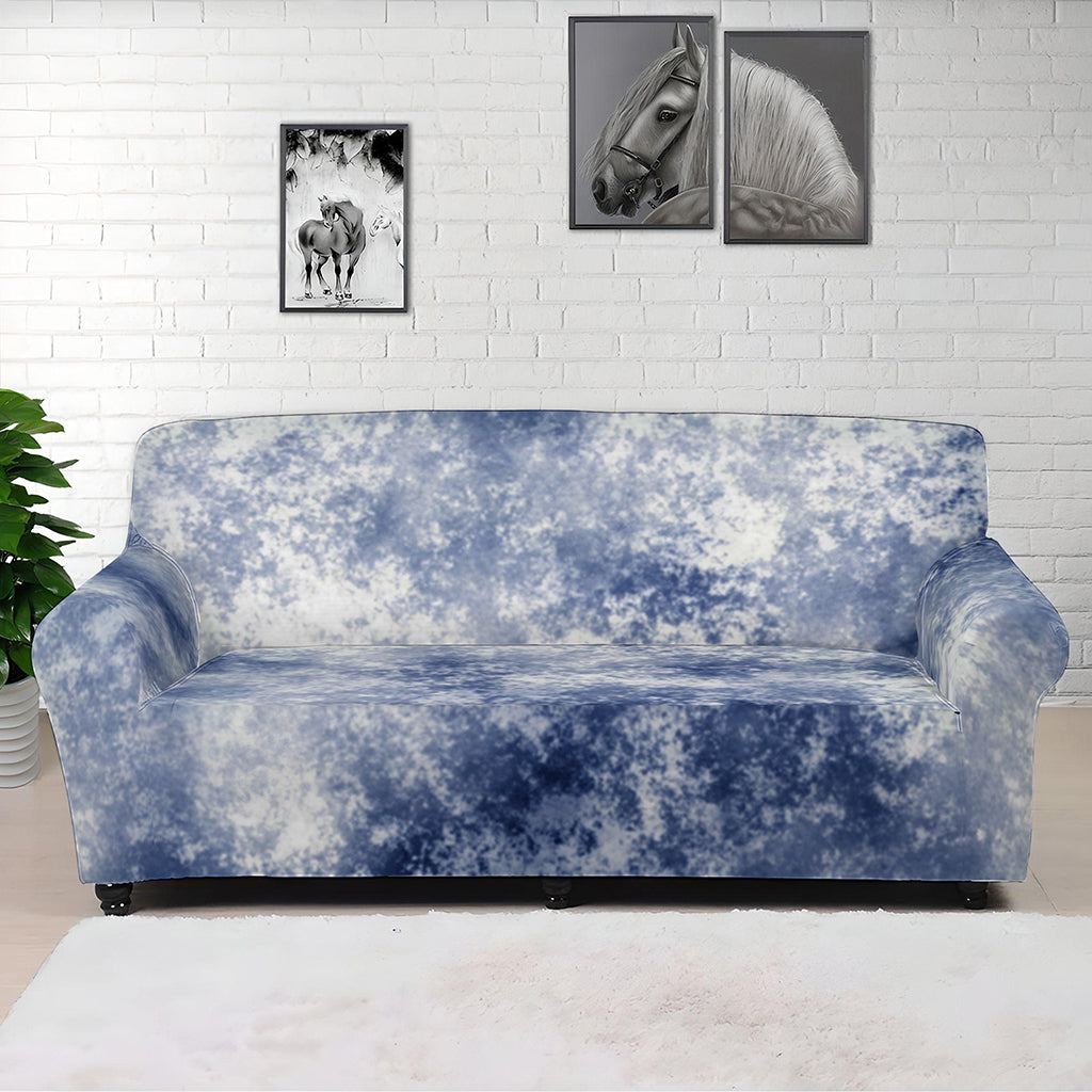 White And Blue Acid Wash Tie Dye Print Sofa Cover