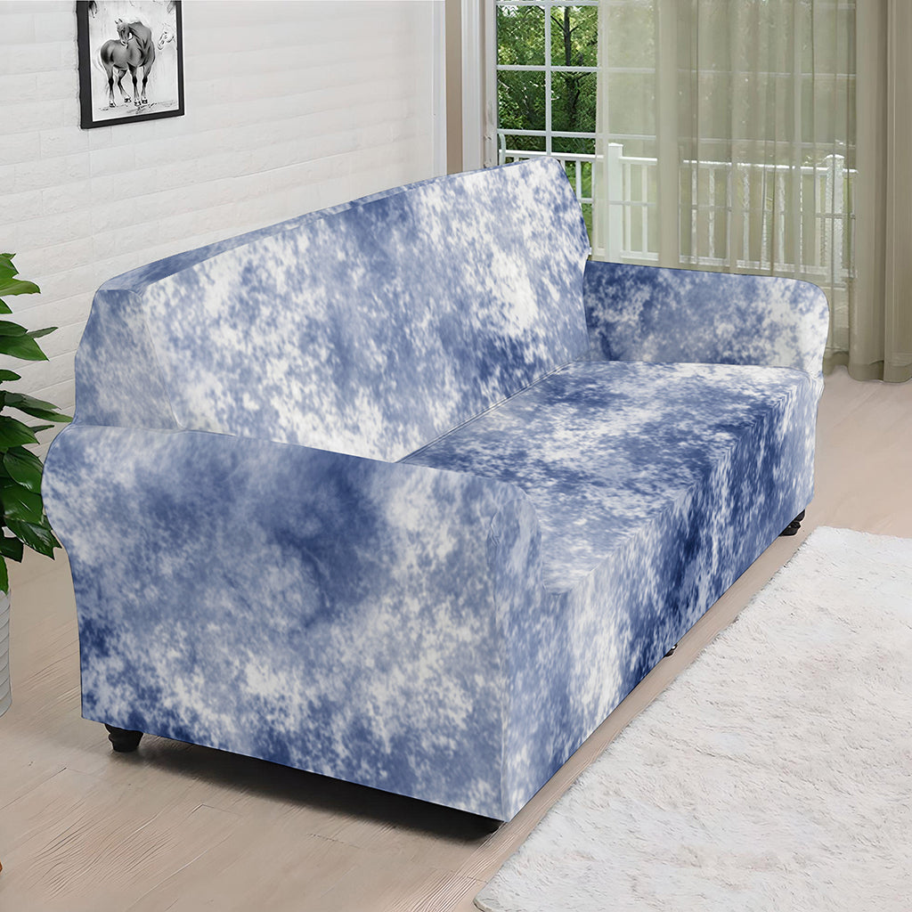White And Blue Acid Wash Tie Dye Print Sofa Cover