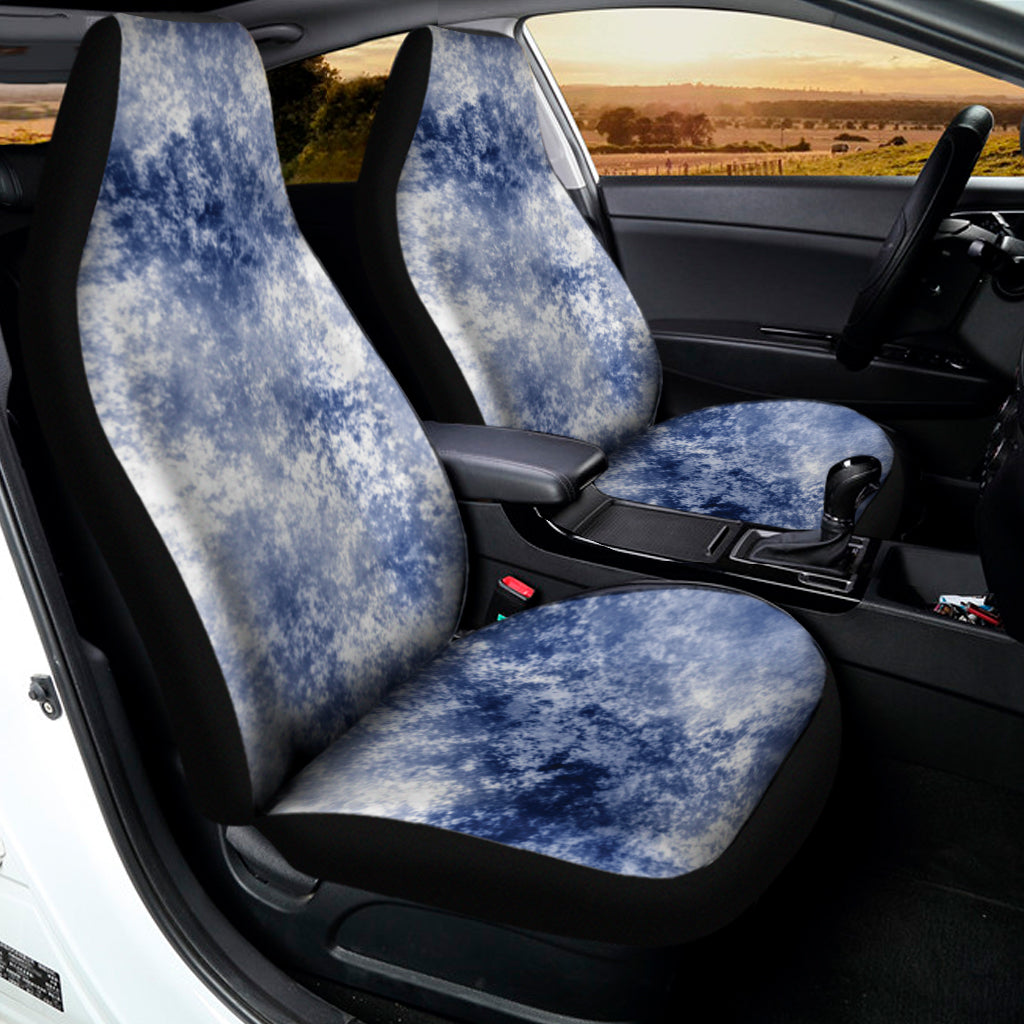 White And Blue Acid Wash Tie Dye Print Universal Fit Car Seat Covers