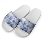 White And Blue Acid Wash Tie Dye Print White Slide Sandals