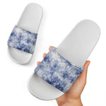 White And Blue Acid Wash Tie Dye Print White Slide Sandals