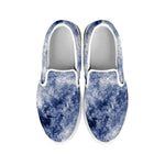 White And Blue Acid Wash Tie Dye Print White Slip On Shoes