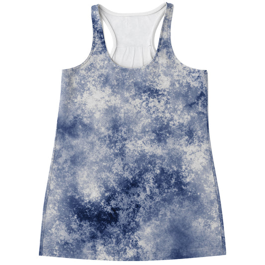 White And Blue Acid Wash Tie Dye Print Women's Racerback Tank Top