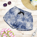 White And Blue Acid Wash Tie Dye Print Women's Shorts