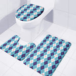 White And Blue Argyle Pattern Print 3 Piece Bath Mat Set