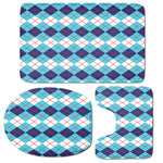 White And Blue Argyle Pattern Print 3 Piece Bath Mat Set