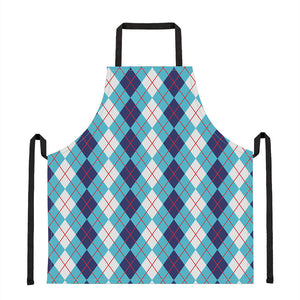 White And Blue Argyle Pattern Print Apron