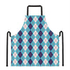 White And Blue Argyle Pattern Print Apron