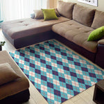 White And Blue Argyle Pattern Print Area Rug