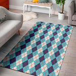 White And Blue Argyle Pattern Print Area Rug