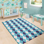 White And Blue Argyle Pattern Print Area Rug
