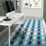 White And Blue Argyle Pattern Print Area Rug