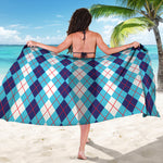White And Blue Argyle Pattern Print Beach Sarong Wrap
