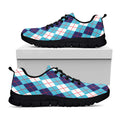 White And Blue Argyle Pattern Print Black Running Shoes