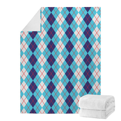 White And Blue Argyle Pattern Print Blanket