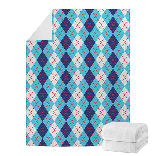 White And Blue Argyle Pattern Print Blanket
