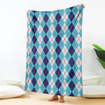 White And Blue Argyle Pattern Print Blanket