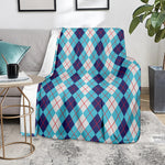 White And Blue Argyle Pattern Print Blanket