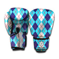 White And Blue Argyle Pattern Print Boxing Gloves