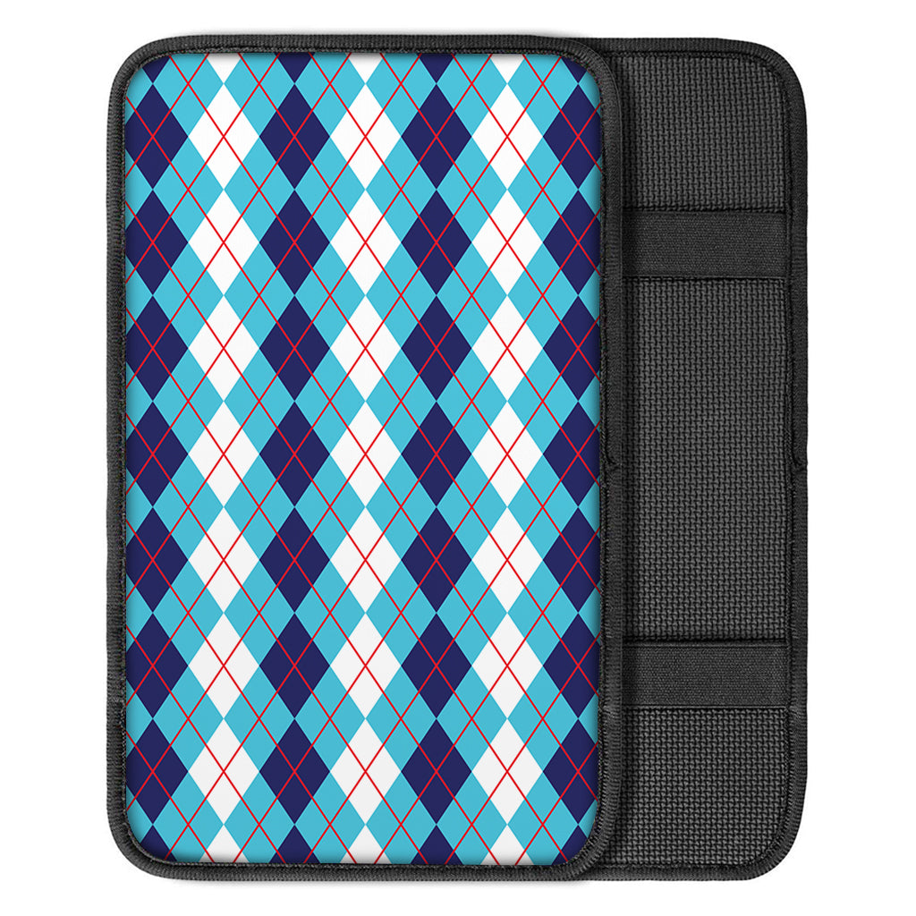 White And Blue Argyle Pattern Print Car Center Console Cover