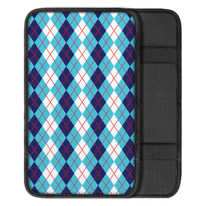 White And Blue Argyle Pattern Print Car Center Console Cover