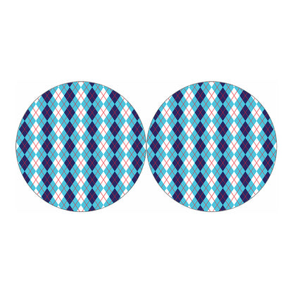 White And Blue Argyle Pattern Print Car Coasters