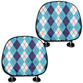 White And Blue Argyle Pattern Print Car Headrest Covers