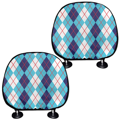 White And Blue Argyle Pattern Print Car Headrest Covers