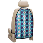 White And Blue Argyle Pattern Print Car Seat Organizers