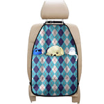 White And Blue Argyle Pattern Print Car Seat Organizers