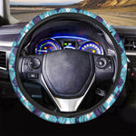White And Blue Argyle Pattern Print Car Steering Wheel Cover