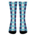 White And Blue Argyle Pattern Print Crew Socks