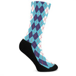 White And Blue Argyle Pattern Print Crew Socks