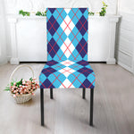 White And Blue Argyle Pattern Print Dining Chair Slipcover