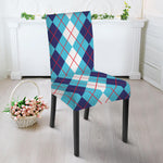 White And Blue Argyle Pattern Print Dining Chair Slipcover
