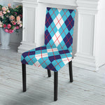 White And Blue Argyle Pattern Print Dining Chair Slipcover